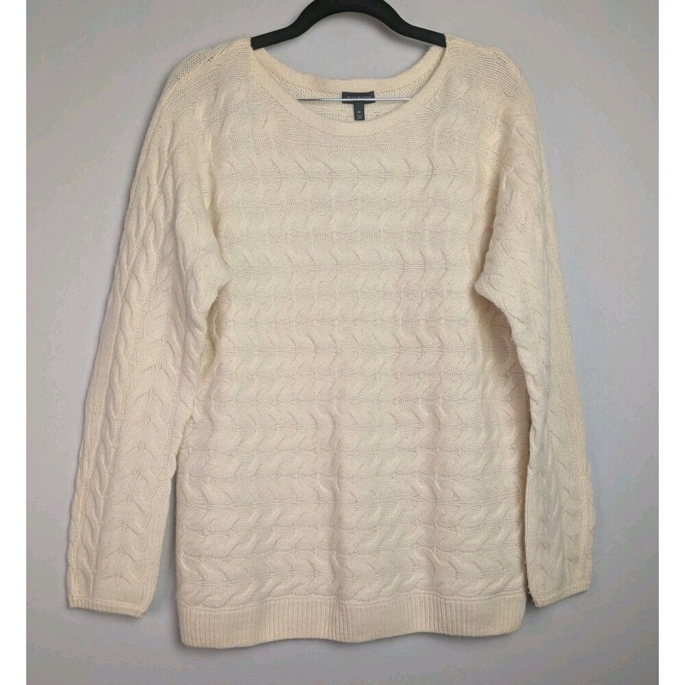 Talbots Cable Knit Sweater Womens M Medium Merino Wool Cashmere Blend Cream Soft